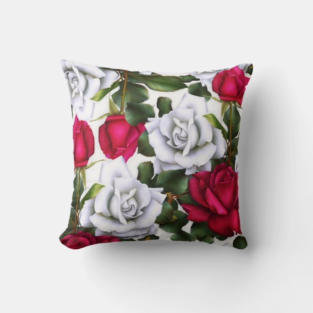 Rode & Witte Rozen Shabby Chic Landelijk Moderne G Kussen (Voorkant)