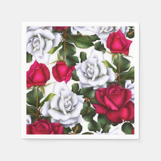 Rode & Witte Rozen Shabby Chic Landelijk Moderne G Servetten (Voorkant)