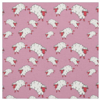 Rode/witte schapen/kleine lammeren op roze stof