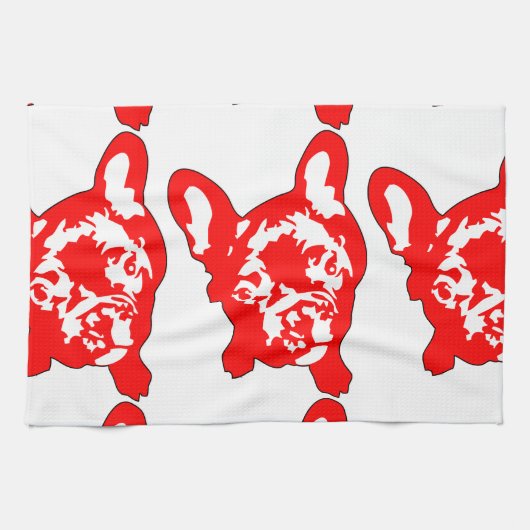Rode Witte schattige Franse Bulldog Theedoek (Horizontaal)