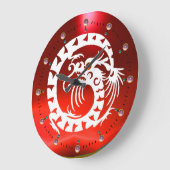 RODE WITTE SCHERM DRAGON MET PINKGEMSTONES GROTE KLOK (Hoek)