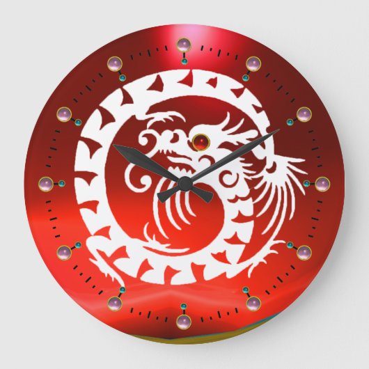 RODE WITTE SCHERM DRAGON MET PINKGEMSTONES GROTE KLOK (Voorkant)