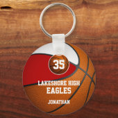 Rode witte school kleuren basketbalteam jongens sleutelhanger (Achterkant)