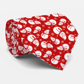 Rode & Witte Sneeuwman met Sneeuwvlokpatroon Stropdas (Opgerold)