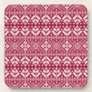Rode & Witte Sneeuwvlok & Bloemige Fair Isle Kerst Bier Onderzetter