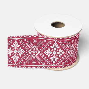 Rode & Witte Sneeuwvlok & Bloemige Fair Isle Kerst Grosgrain Lint