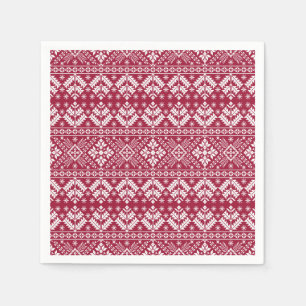 Rode & Witte Sneeuwvlok & Bloemige Fair Isle Kerst Servet