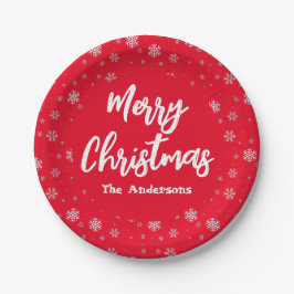 Rode Witte Sneeuwvlok Eenvoudige Elegante Vrolijke Papieren Bordje