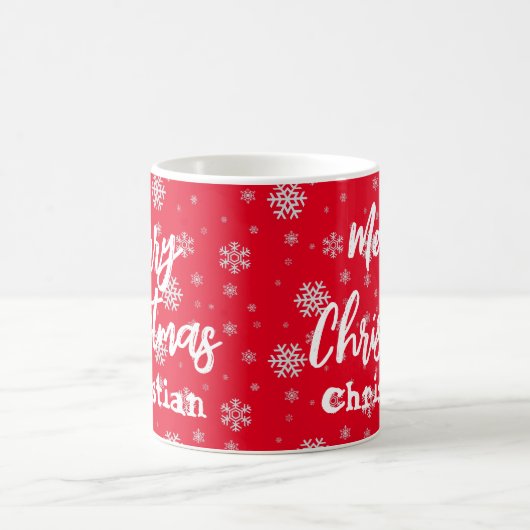 Rode Witte Sneeuwvlok Elegante Eenvoudige Vrolijke Koffiemok (Center)