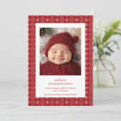 Rode Witte Sneeuwvlok Kerst Baby Aankondiging (Staand voorkant)