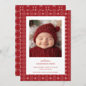 Rode Witte Sneeuwvlok Kerst Baby Aankondiging (Voorkant / Achterkant)