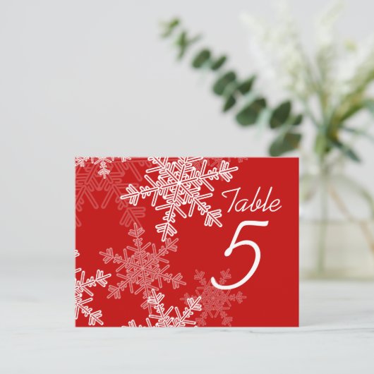 Rode Witte Sneeuwvlok Kerst Trouwtafel Nummer Briefkaart (Staand voorkant)