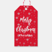 Rode Witte Sneeuwvlok Modern Vrolijk Kerstfeest Cadeaulabel (Voorkant)