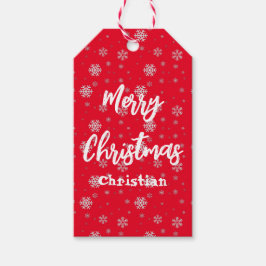 Rode Witte Sneeuwvlok Modern Vrolijk Kerstfeest Cadeaulabel