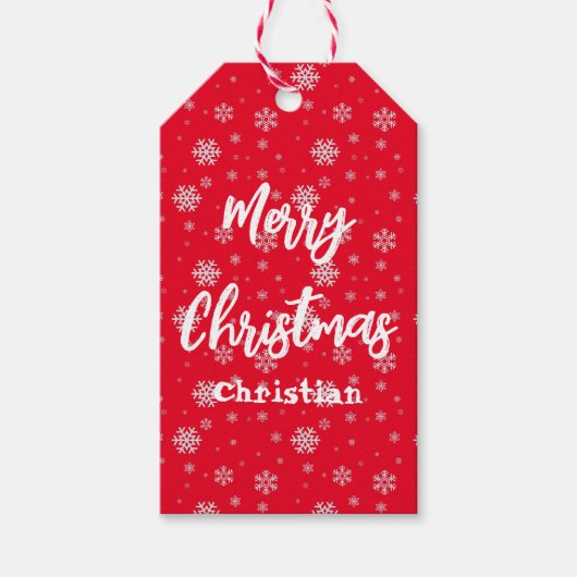 Rode Witte Sneeuwvlok Modern Vrolijk Kerstfeest Cadeaulabel (Voorkant)