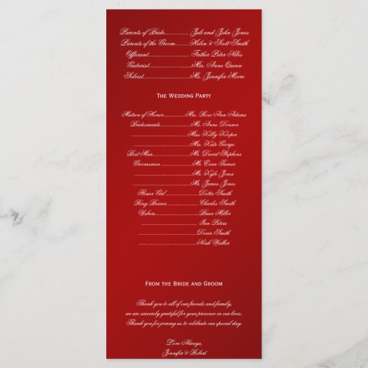 Rode Witte Sneeuwvlok Winter Wedding Programma Programmakaart (Achterkant)