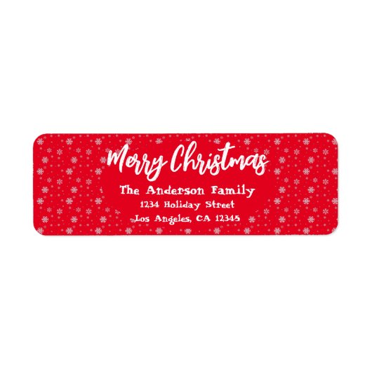 Rode Witte Sneeuwvlokken Eenvoudige Moderne Vrolij Etiket (Voorkant)
