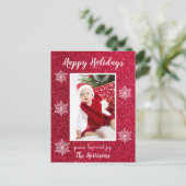 Rode Witte Sneeuwvlokken Foto Happy Feestdagenkaart (Staand voorkant)