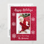Rode Witte Sneeuwvlokken Foto Happy Feestdagenkaart (Voorkant / Achterkant)