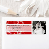 Rode Witte Sneeuwvlokken Kerstbruiloft Foto Etiket (Insitu)