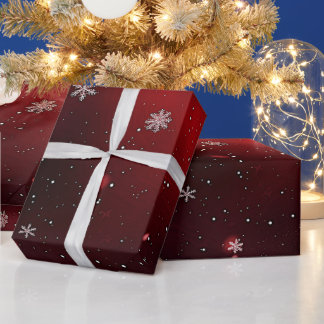 Rode/Witte Sneeuwvlokken Kerstmis Cadeaupapier