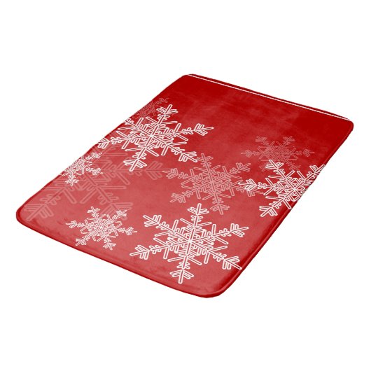 Rode Witte Sneeuwvlokken Minimalistische Kerst Badmat (Gekanteld)