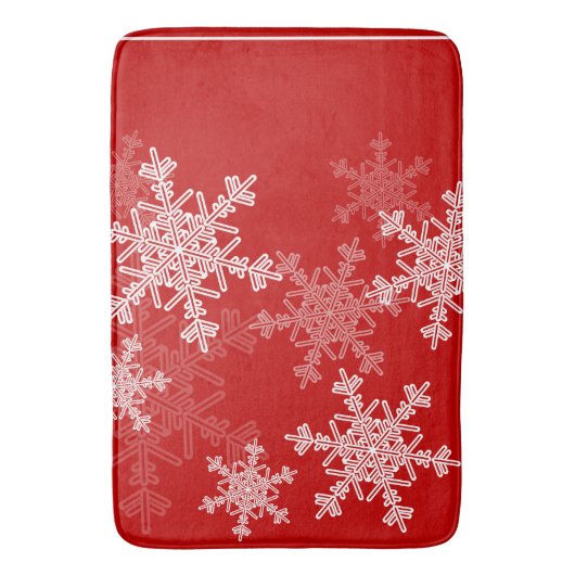 Rode Witte Sneeuwvlokken Minimalistische Kerst Badmat (Voorkant Verticaal)