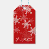 Rode Witte Sneeuwvlokken Minimalistische Kerst Cadeaulabel (Voorkant)