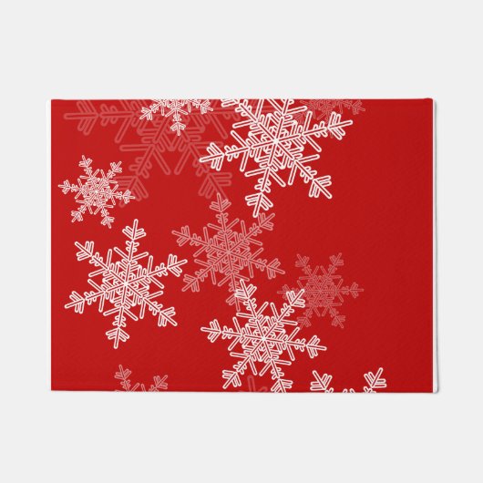 Rode Witte Sneeuwvlokken Minimalistische Kerst Deurmat (Voorkant)