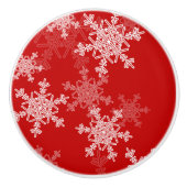 Rode Witte Sneeuwvlokken Minimalistische Kerst Keramische Knop (Voorkant)