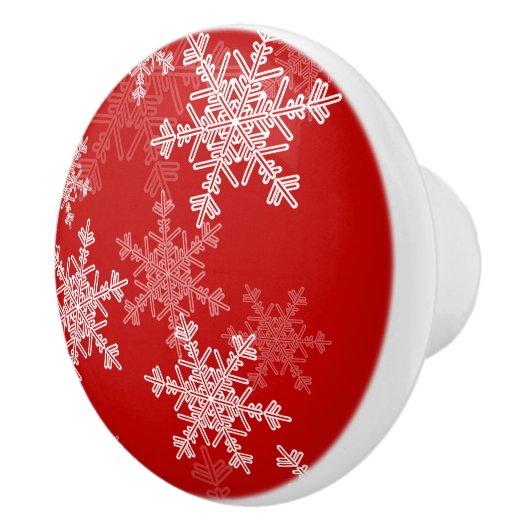 Rode Witte Sneeuwvlokken Minimalistische Kerst Keramische Knop (Rechts)