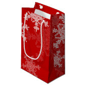 Rode Witte Sneeuwvlokken Minimalistische Kerst Klein Cadeauzakje (Voorkant Gekanteld)