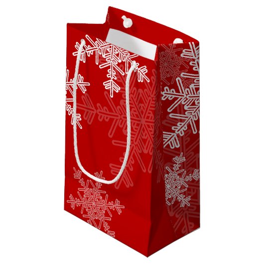 Rode Witte Sneeuwvlokken Minimalistische Kerst Klein Cadeauzakje (Voorkant Gekanteld)