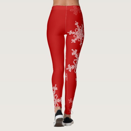Rode Witte Sneeuwvlokken Minimalistische Kerst Leggings (Achterkant)
