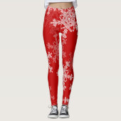 Rode Witte Sneeuwvlokken Minimalistische Kerst Leggings (Voorkant)