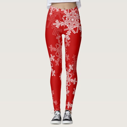 Rode Witte Sneeuwvlokken Minimalistische Kerst Leggings (Voorkant)