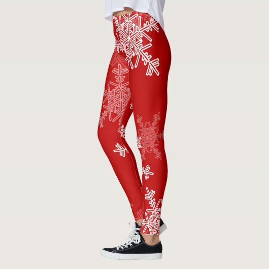 Rode Witte Sneeuwvlokken Minimalistische Kerst Leggings (Links)