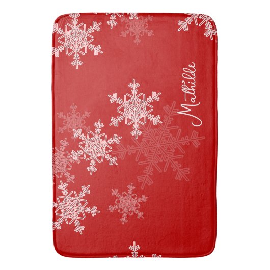 Rode Witte Sneeuwvlokken Minimalistische Kerst Naa Badmat (Voorkant Verticaal)