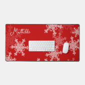 Rode Witte Sneeuwvlokken Minimalistische Kerst Naa Bureaumat (Keyboard & Muis)