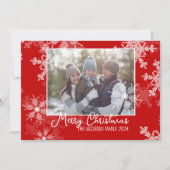 Rode Witte Sneeuwvlokken Minimalistische Kerstfoto Feestdagenkaart (Voorkant)