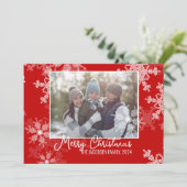 Rode Witte Sneeuwvlokken Minimalistische Kerstfoto Feestdagenkaart (Staand voorkant)