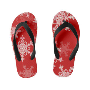 Rode Witte Sneeuwvlokken Minimalistische Kerstmis Kinder Teenslippers