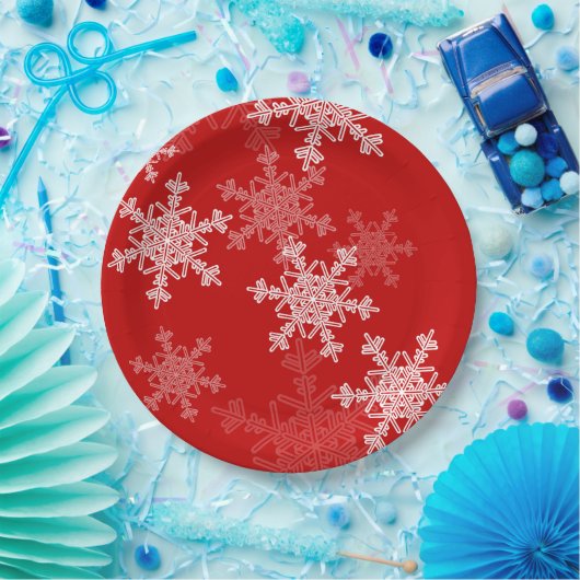 Rode Witte Sneeuwvlokken Minimalistische Kerstmis Papieren Bordje (Feest)
