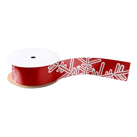 Rode Witte Sneeuwvlokken Minimalistische Kerstmis Satijnen Lint (Spoel)