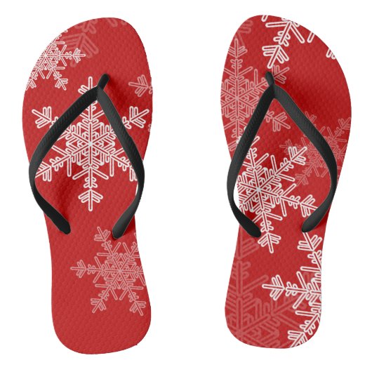 Rode Witte Sneeuwvlokken Minimalistische Kerstmis Teenslippers (Voetbed)