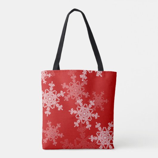 Rode Witte Sneeuwvlokken Minimalistische Kerstmis Tote Bag (Achterkant)