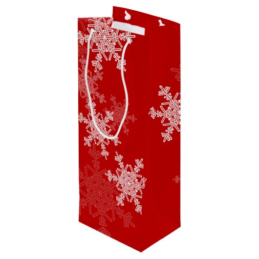 Rode Witte Sneeuwvlokken Minimalistische Kerstmis Wijn Cadeautas (Achterkant Gekanteld)