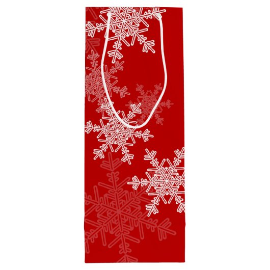 Rode Witte Sneeuwvlokken Minimalistische Kerstmis Wijn Cadeautas (Achterkant)