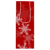 Rode Witte Sneeuwvlokken Minimalistische Kerstmis Wijn Cadeautas (Voorkant)