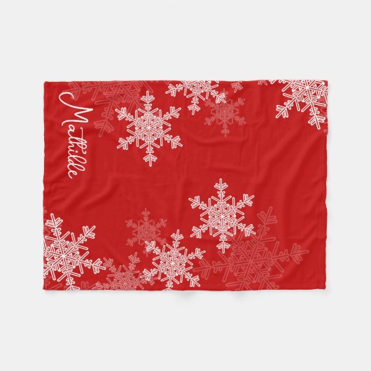 Rode Witte Sneeuwvlokken Minimalistische Kerstnaam Fleece Deken (Voorkant (Horizontaal))